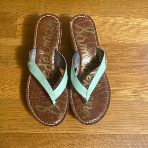 Sam Edelman Romy cork wedge sea foam green patent leather strap sandal size 8